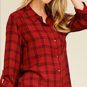 Burgundy Plaid Top